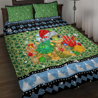 Micronesia Christmas Quilt Bed Set with Santa Turtle Coral Reef and Holiday Ocean Pattern TS04 Black Green - Polynesian Pride