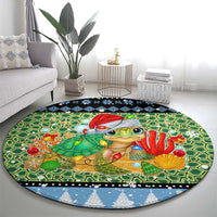 Micronesia Christmas Round Carpet with Santa Turtle Coral Reef and Holiday Ocean Pattern - Polynesian Pride
