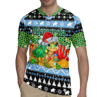 Micronesia Christmas Rugby Jersey with Santa Turtle Coral Reef and Holiday Ocean Pattern - Polynesian Pride