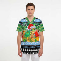 Micronesia Christmas Scrub Top with Santa Turtle Coral Reef and Holiday Ocean Pattern TS04