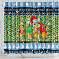Micronesia Christmas Shower Curtain with Santa Turtle Coral Reef and Holiday Ocean Pattern - Polynesian Pride