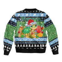 Micronesia Christmas Sleeve Zip Bomber Jacket with Santa Turtle Coral Reef and Holiday Ocean Pattern TS04 - Polynesian Pride