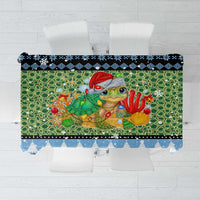 Micronesia Christmas Tablecloth with Santa Turtle Coral Reef and Holiday Ocean Pattern TS04 Black Green - Polynesian Pride