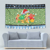 Micronesia Christmas Tapestry with Santa Turtle Coral Reef and Holiday Ocean Pattern - Polynesian Pride