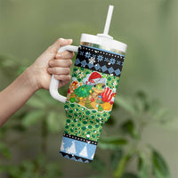 Micronesia Christmas Tumbler With Handle with Santa Turtle Coral Reef and Holiday Ocean Pattern - Polynesian Pride