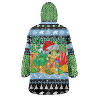 Micronesia Christmas Wearable Blanket Hoodie with Santa Turtle Coral Reef and Holiday Ocean Pattern TS04 - Polynesian Pride