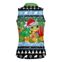 Micronesia Christmas Women Sleeveless Polo Shirt with Santa Turtle Coral Reef and Holiday Ocean Pattern TS04 - Polynesian Pride