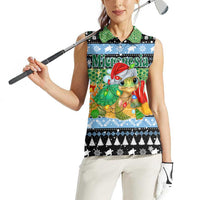 Micronesia Christmas Women Sleeveless Polo Shirt with Santa Turtle Coral Reef and Holiday Ocean Pattern TS04 - Polynesian Pride
