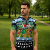 Micronesia Christmas Zipper Polo Shirt with Santa Turtle Coral Reef and Holiday Ocean Pattern - Polynesian Pride