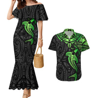 Polynesian Couples Matching Mermaid Dress and Hawaiian Shirt Hammerhead Shark Tribal Pattern Black Green Version TS04 Black Green - Polynesian Pride