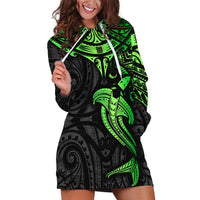 Polynesian Hoodie Dress Hammerhead Shark Tribal Pattern Black Green Version TS04 Black Green - Polynesian Pride