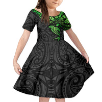 Polynesian Kid Short Sleeve Dress Hammerhead Shark Tribal Pattern Black Green Version TS04 KID Black Green - Polynesian Pride
