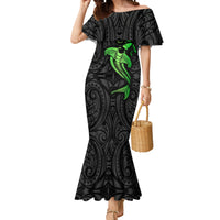 Polynesian Mermaid Dress Hammerhead Shark Tribal Pattern Black Green Version TS04 Women Black Green - Polynesian Pride