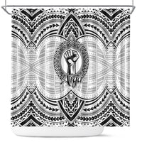 Aiga Samoa Raised Fist Shower Curtain Polynesian Tribal Tattoo Art Family Pride TS04 White Black - Polynesian Pride