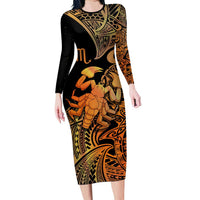 Zodiac Scorpio Long Sleeve Bodycon Dress Polynesian in Orange TS04