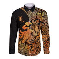 Zodiac Scorpio Long Sleeve Button Shirt Polynesian in Orange TS04 Unisex Orange - Polynesian Pride