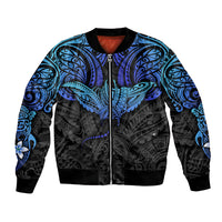 Polynesian Ray Pattern Bomber Jacket TS04 Unisex Black Blue - Polynesian Pride
