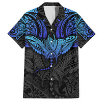 Polynesian Ray Pattern Family Matching Off Shoulder Long Sleeve Dress and Hawaiian Shirt TS04 Dad's Shirt - Short Sleeve Black Blue - Polynesian Pride