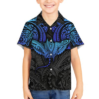 Polynesian Ray Pattern Family Matching Short Sleeve Bodycon Dress and Hawaiian Shirt TS04 Son's Shirt Black Blue - Polynesian Pride