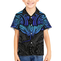 Polynesian Ray Pattern Family Matching Summer Maxi Dress and Hawaiian Shirt TS04 Son's Shirt Black Blue - Polynesian Pride