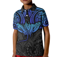 Polynesian Ray Pattern Kid Polo Shirt TS04 Kid Black/Blue - Polynesian Pride