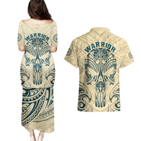Polynesian Couples Matching Puletasi Dress and Hawaiian Shirt Warrior Skull with Tribal Patterns Tattoo Design TS04 - Polynesian Pride
