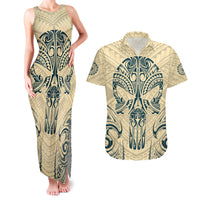 Polynesian Couples Matching Tank Maxi Dress and Hawaiian Shirt Warrior Skull with Tribal Patterns Tattoo Design TS04 Yellow - Polynesian Pride