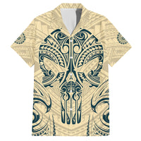 Polynesian Family Matching Puletasi Dress and Hawaiian Shirt Warrior Skull with Tribal Patterns Tattoo Design TS04 Dad's Shirt - Short Sleeve Yellow - Polynesian Pride