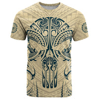 Polynesian T Shirt Warrior Skull with Tribal Patterns Tattoo Design TS04 Yellow - Polynesian Pride
