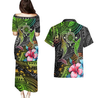 Polynesian Couples Matching Puletasi Dress and Hawaiian Shirt Whales and Compass Gradient Pattern TS04 - Polynesian Pride