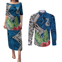 Polynesian Couples Matching Puletasi Dress and Long Sleeve Button Shirts Whale Pattern and Hibiscus Flowers TS04 Multicolor - Polynesian Pride