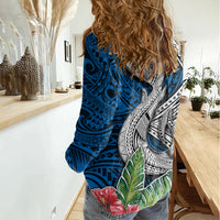 Polynesian Women Casual Shirt Whale Pattern and Hibiscus Flowers TS04 - Polynesian Pride