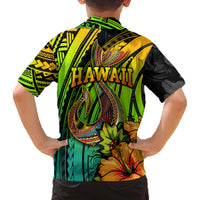 Hawaii Family Matching Long Sleeve Bodycon Dress and Hawaiian Shirt Polynesian Fish Hook and Hibiscus Flowers with Gradient Pattern TS04 - Polynesian Pride