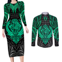 Polynesian Couples Matching Long Sleeve Bodycon Dress and Long Sleeve Button Shirts Abstract Tiki TS04 Black Yellow - Polynesian Pride
