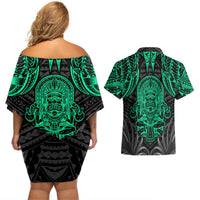 Polynesian Couples Matching Off Shoulder Short Dress and Hawaiian Shirt Abstract Tiki TS04 - Polynesian Pride
