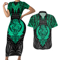 Polynesian Couples Matching Short Sleeve Bodycon Dress and Hawaiian Shirt Abstract Tiki TS04 Black Yellow - Polynesian Pride