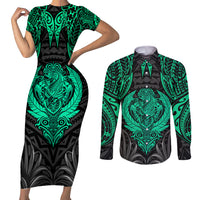 Polynesian Couples Matching Short Sleeve Bodycon Dress and Long Sleeve Button Shirts Abstract Tiki TS04 Black Yellow - Polynesian Pride