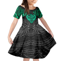Polynesian Family Matching Off Shoulder Long Sleeve Dress and Hawaiian Shirt Abstract Tiki TS04 Daughter's Dress Black Yellow - Polynesian Pride