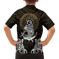Polynesian Swordfish Family Matching Off Shoulder Maxi Dress and Hawaiian Shirt with Anchor Pattern and Tribal Turtle TS04 - Polynesian Pride