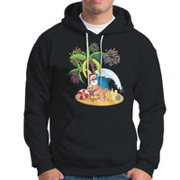 Christmas In Hawaii Hoodie Palm Tree Firework Santa At Beach Drinking Coconut TS09 Black - Polynesian Pride