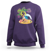 Christmas In Hawaii Sweatshirt Palm Tree Firework Santa At Beach Drinking Coconut TS09 Purple - Polynesian Pride