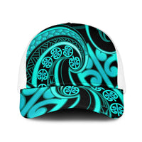 Turquoise New Zealand Mangopare Mesh Trucker Cap Aotearoa Maori Koru Style LT14 One Size White Turquoise - Polynesian Pride