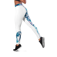 Turquoise Paua Shell Maori Leggings Koru Kowhaiwhai LT7 White - Polynesian Pride