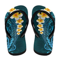 Turquoise Polynesia Flip Flops Plumeria Tropical Leaves Galaxy Polynesian Art - Polynesian Pride