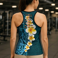Turquosie Polynesia Hollow Tank Top Plumeria Tropical Leaves Galaxy Polynesian Art LT14 - Polynesian Pride