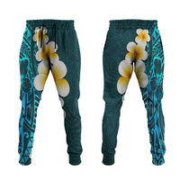 Turquosie Polynesia Jogger Pants Plumeria Tropical Leaves With Galaxy Polynesian Art - Polynesian Pride