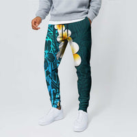 Turquosie Polynesia Jogger Pants Plumeria Tropical Leaves With Galaxy Polynesian Art - Polynesian Pride