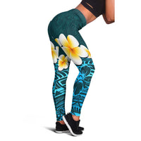 Turquosie Polynesia Leggings Plumeria Tropical Leaves With Galaxy Polynesian Art - Polynesian Pride