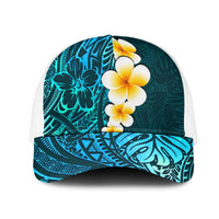 Turquosie Polynesia Mesh Trucker Cap Plumeria Tropical Leaves With Galaxy Polynesian Art LT14 One Size White Turquosie - Polynesian Pride
