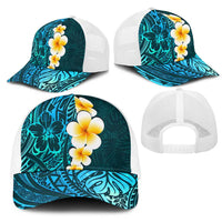 Turquosie Polynesia Mesh Trucker Cap Plumeria Tropical Leaves With Galaxy Polynesian Art LT14 - Polynesian Pride